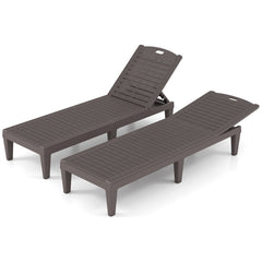 Set of 2 PP Chaise Lounge Chairs with Woven Texture and 6 Legs, Coffee