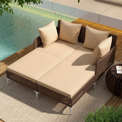 Outdoor Rattan Double Daybed with 47 by 58 in Lying Area, 800 lb, Brown