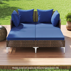Outdoor Rattan Double Daybed with X Shaped Metal Frame, 800 lb, Navy
