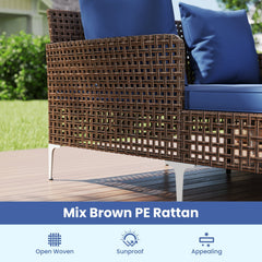 Outdoor Rattan Double Daybed with X Shaped Metal Frame, 800 lb, Navy