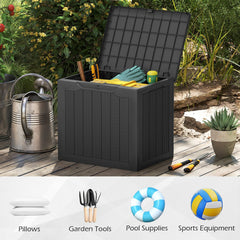 Outdoor Storage Box 25 Gallon Deck Box with Lockable Lid and Wicker-woven Texture-Black