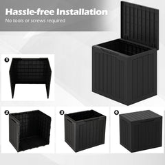 Outdoor Storage Box 25 Gallon Deck Box with Lockable Lid and Wicker-woven Texture-Black