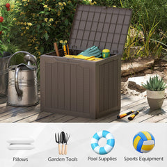Outdoor Storage Box 25 Gallon Deck Box with Lockable Lid and Wicker-woven Texture-Brown