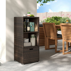 Outdoor Storage Cabinet Patio Wicker Organizer with Drawer-Brown