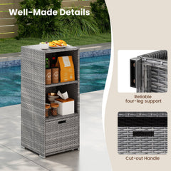 Outdoor Storage Cabinet Patio Wicker Organizer with Drawer-Gray