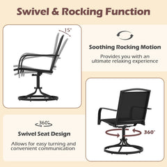 Outdoor Swivel Chairs Set of 2 with High Back and Breathable Seat-Black