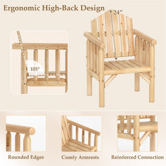 Outdoor Wood Armchair Wooden Patio Dining Chair with Armrests-Natural