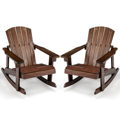 Outdoor Wooden Kid Adirondack Rocking Chair with Slatted Seat-Coffee