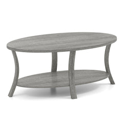 Oval Coffee Table 2-Tier Center Table with Storage Shelf-Gray