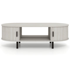 Oval Coffee Table 47.5inch Wooden Center Table with Storage-Oak