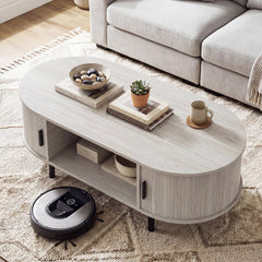 Oval Coffee Table 47.5inch Wooden Center Table with Storage-Oak