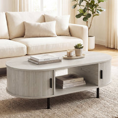Oval Coffee Table 47.5inch Wooden Center Table with Storage-Oak