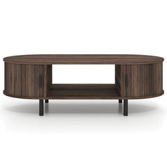 Oval Coffee Table 47.5inch Wooden Center Table with Storage-Walnut