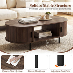 Oval Coffee Table 47.5inch Wooden Center Table with Storage-Walnut