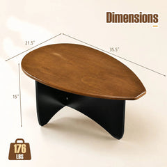 Oval Coffee Table Mid Century Modern Accent Table Low Profile Wooden Center Table-Walnut