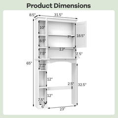 Over the Toilet Storage Cabinet with Adjustable Shelf and Bottom Bar-White