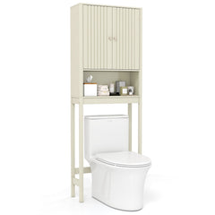 Over The Toilet Storage Cabinet with Fluted Doors-Beige