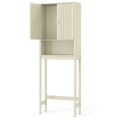 Over The Toilet Storage Cabinet with Fluted Doors-Beige
