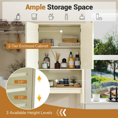 Over The Toilet Storage Cabinet with Fluted Doors-Beige