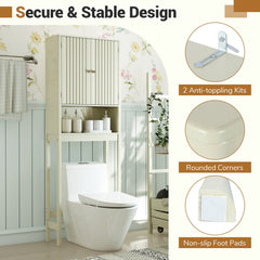 Over The Toilet Storage Cabinet with Fluted Doors-Beige
