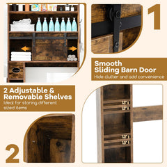 Over The Toilet Storage Cabinet with Sliding Barn Door and Adjustable Shelves-Rustic Brown