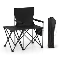 Oversized Camping Chair with Side Table and 2 Storage Pockets-Black