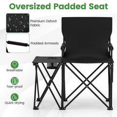 Oversized Camping Chair with Side Table and 2 Storage Pockets-Black