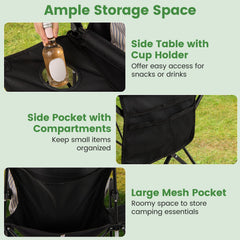 Oversized Camping Chair with Side Table and 2 Storage Pockets-Black