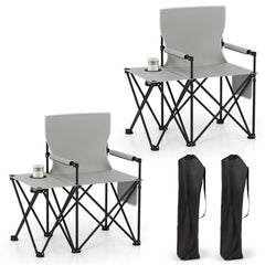 Oversized Camping Chair with Side Table and 2 Storage Pockets-Gray