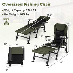 Oversized Foldable Fishing Chair with Detachable Footrest-Green