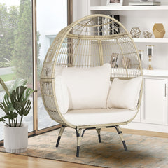Oversized Wicker Egg Lounge Chair with 43 in Opening and 4 Cushions, Light Brown