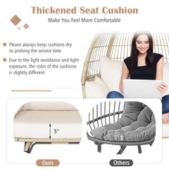 Oversized Wicker Egg Lounge Chair with 43 in Opening and 4 Cushions, Light Brown