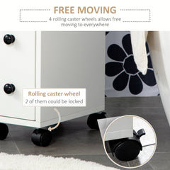 Slim Bathroom Cabinet with Wheels, Narrow Bathroom Storage Cabinet with Door, Drawer and 2 Open Compartments, White