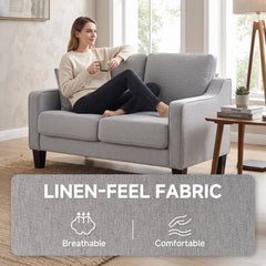 Loveseat Sofa, Modern Couch with Pocket Spring, Linen Upholstered, Thick Padded, Beige