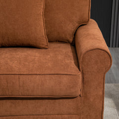 Modern 3 Seater Sofa, Corduroy Fabric 3 Seater Couch with Pine Wood Legs and Rolled Armrests for Living Room, Beige
