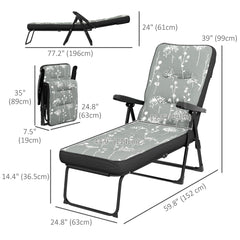 Outdoor Lounge Chair with Padded Cushion, Folding Reclining Patio Garden Chair with Recline Back, Footrest, for Poolside, Patio, Blue