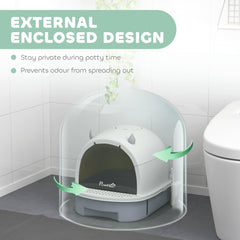 Cat Litter Box with Lid, Front Door Flap, Scoop, Handle, Easy Clean, for Small and Medium Cats, Green