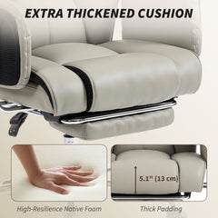 Reclining Office Chair, Overstuffed Executive Desk Chair with High Back, PU Leather, Footrest, Swivel Wheels, Black