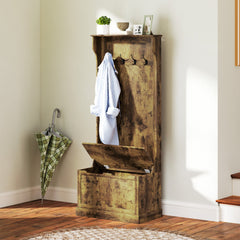 4-In-1 Hall Tree with Coat Rack, Top Shelf, Shoe Storage and Bench Seat, Entryway Bench with 4 Hooks