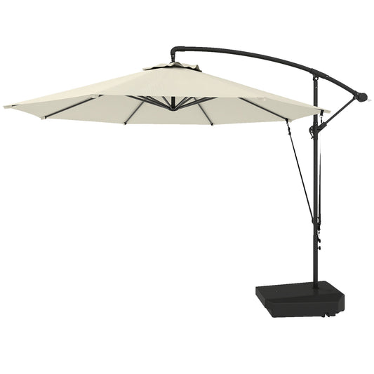 10FT Cantilever Umbrella with Fillable Base, Wind Strap and Cover, Offset Hanging Umbrella with Crank, Cream White