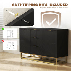 47" Storage Cabinet with Doors, Adjustable Shelves, 3 Drawers, Metal Legs for Kitchen Storage, Home Use, White