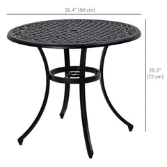 35.5" Round Outdoor Dining Table for 2-4, Cast Aluminum Garden Patio Table with 2" Umbrella Hole, Grid Top, Black