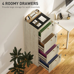2 Drawer Filing Cabinet with Lock, Boho File Cabinet for A4 Letter Size Files with Decorative Rattan Accents, Oak