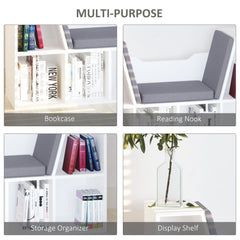 6-Cubby Bookcase with Seat Cushion, Cube Storage Shelf with Reading Nook for Home Office, Study, Blue