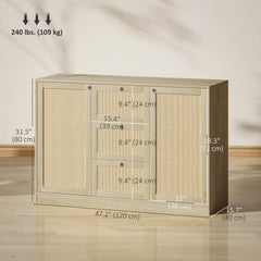 Boho Sideboard Buffet Cabinet, Kitchen Coffee Bar Cabinet with 3 Drawers, 2 Adjustable Shelves and 4 Racks, Natural