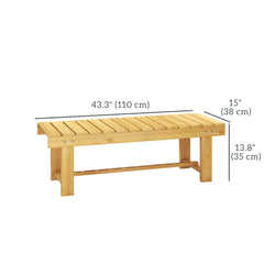 43" Wood Outdoor Bench, 2 Person Patio Bench, Backless Outdoor Patio Loveseat with Slatted Seat for Park, Backyard, Lawn, Natural Wood