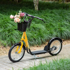 Kick Scooter with Adjustable Handlebar, Kids Scooter with 2 Brakes Basket Cupholder 16" Inflatable Rubber Tyres Orange