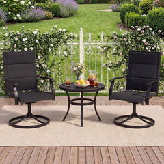 Padded Patio Swivel Chairs Set of 2 Ergonomic Outdoor Dining Chairs with Breathable Fabric-Black