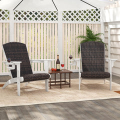 Patio Adirondack Chair with Rattan Padded Seat and Hidden Cupholder-White