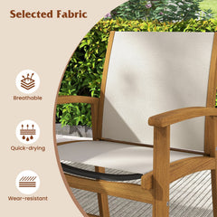 Patio Chairs Set of 2 Acacia Wood Armchairs with Breathable Fabric Back and Seat-Yellow